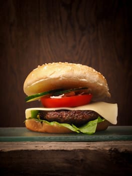 Homemade burger with organic meat and fresh vegetables