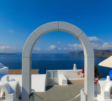 View to the sea from Oia the most beautiful village of Santorini island in Greece