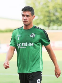 Manuel Schmiedebach (-8- Hannover 96 2nd Bundesliga season 2016-17 ) at the friendly match FC Erzgebirge Aue - Hannover 96 on 27.7.2016 in the Friedensstadion Halberstadt