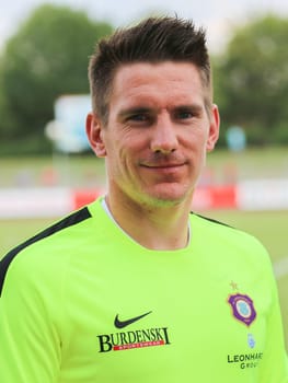 Goalkeeper Mike Ebersbach (13-FC Erzgebirge Aue 2.Bundesliga season 2016-17) at the friendly match FC Erzgebirge Aue - Hannover 96 on 27.7.2016 in the Friedensstadion Halberstadt