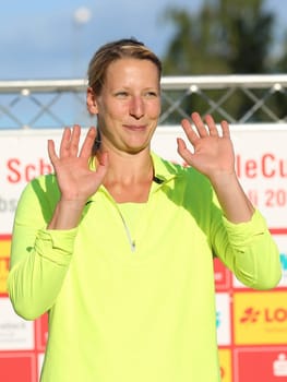 German discus thrower Julia Fischer (SCC Berlin) at the Schönebecker SoleCup 2016 in Schönebeck/Elbe