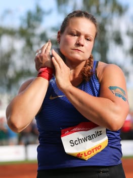 German shot putter Christina Schwanitz (LV 90 Erzgebirge) at the Schönebecker SoleCup 2016 in Schönebeck/Elbe