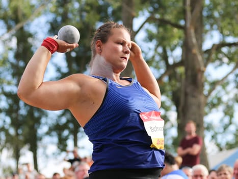 German shot putter Christina Schwanitz (LV 90 Erzgebirge) at the Schönebecker SoleCup 2016 in Schönebeck/Elbe