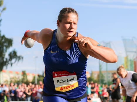 German shot putter Christina Schwanitz (LV 90 Erzgebirge) at the Schönebecker SoleCup 2016 in Schönebeck/Elbe