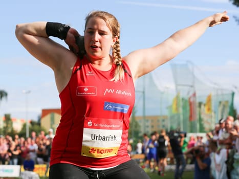 German shot putter Lena Urbaniak (LG Filstal) at the Schönebecker SoleCup 2016 in Schönebeck/Elbe