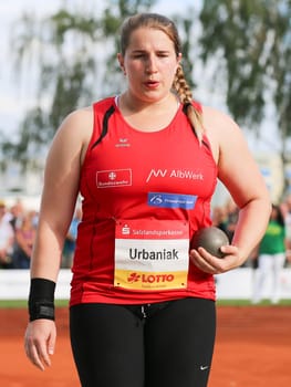 German shot putter Lena Urbaniak (LG Filstal) at the Schönebecker SoleCup 2016 in Schönebeck/Elbe