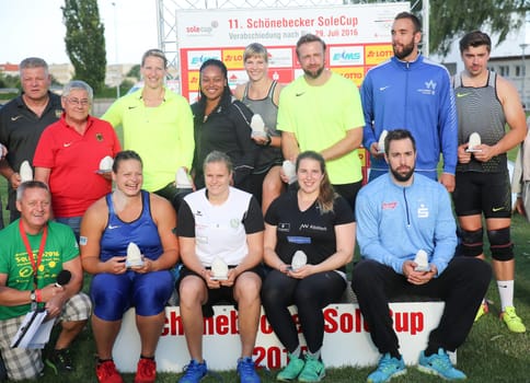 DLV German discus thrower and shot putter team with coach for the 2016 Olympics in Rio at the Schönebecker SoleCup 2016 in Schönebeck/Elbe