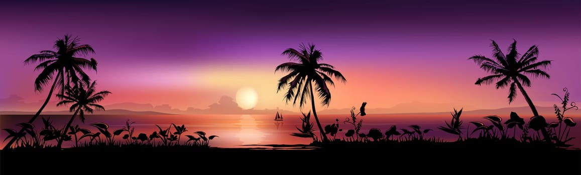 Purple tropical sunset. Gradient mesh background.