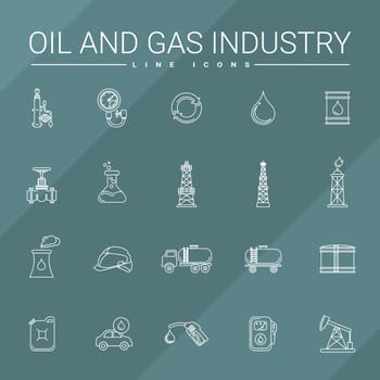 Oil and gas industry line icons set.
