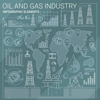 Oil and Gas line style infographic elements.