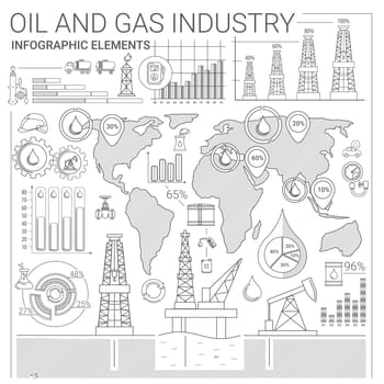 Oil and Gas line style infographic elements.