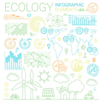 Ecology line style infographic elements and icons.