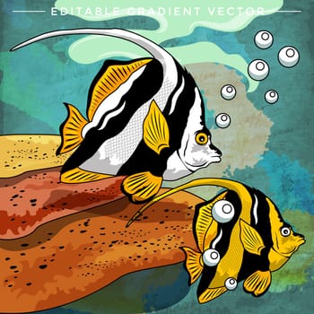 Fishes in aquarium. Bright colorful vector illustration.
