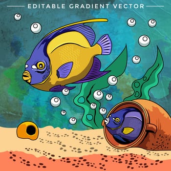 Fishes in aquarium. Bright colorful vector illustration.