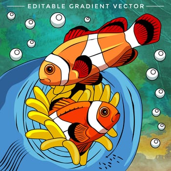 Fishes in aquarium. Bright colorful vector illustration.