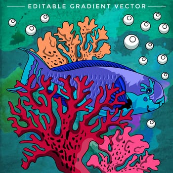 Fish in aquarium. Bright colorful vector illustration.