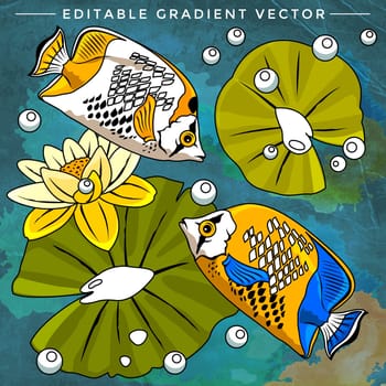 Fishes in aquarium. Bright colorful vector illustration.