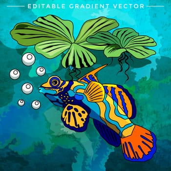 Fish in aquarium. Bright colorful vector illustration.