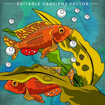 Fishes in aquarium. Bright colorful vector illustration.