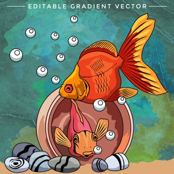 Fishes in aquarium. Bright colorful vector illustration.