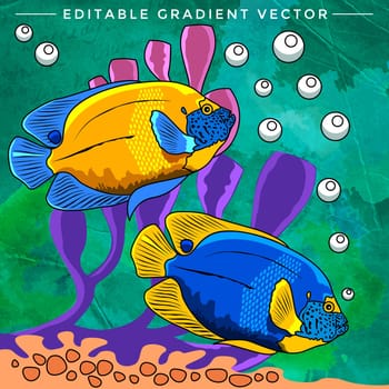 Fishes in aquarium. Bright colorful vector illustration.