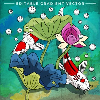 Fishes in aquarium. Bright colorful vector illustration.