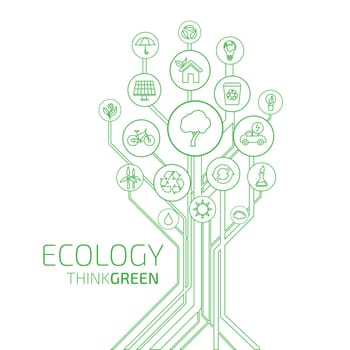 Ecology infographic elements and icons tree. Think Green