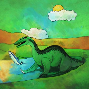 Baryonyx. Illustration of a dinosaur in its habitat.