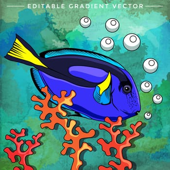 Fish in aquarium. Bright colorful vector illustration.