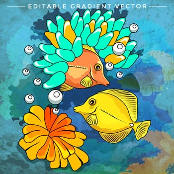 Fishes in aquarium. Bright colorful vector illustration.