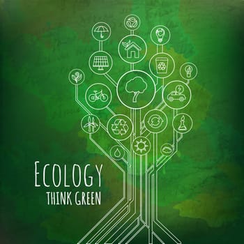 Ecology infographic elements and icons tree. Think Green