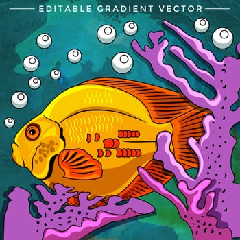Fish in aquarium. Bright colorful vector illustration.