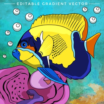 Fish in aquarium. Bright colorful vector illustration.
