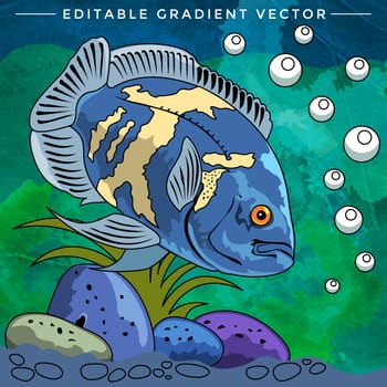 Fish in aquarium. Bright colorful vector illustration.