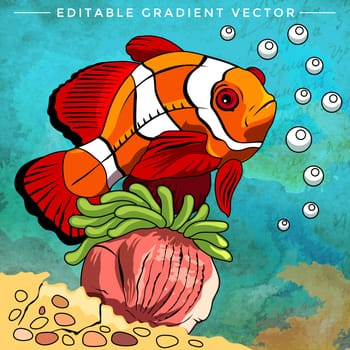 Fish in aquarium. Bright colorful vector illustration.