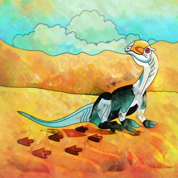 Dilophosaurus. Illustration of a dinosaur in its habitat.