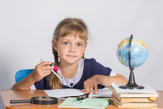 Schoolgirl on geography lesson