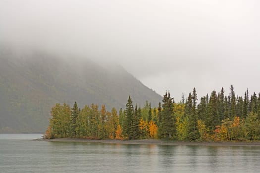 Fog and Fall in Kathleen Lake in Kluane National Park in the Yukon Territory