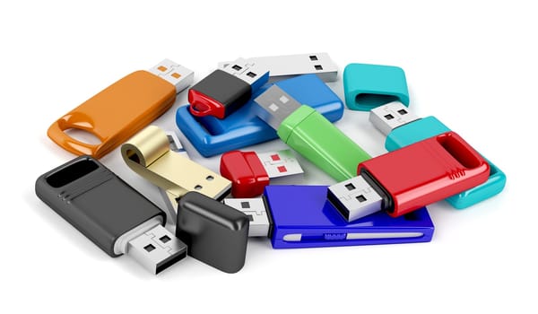 Bunch of usb memory sticks with different designs and colors
