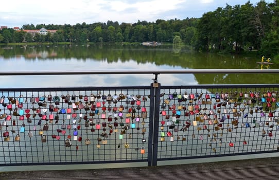 Love locks at the Burgsee in Bad Salzungen