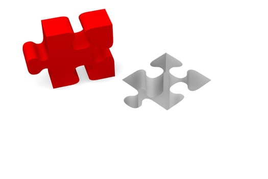 Red piece of puzzle on a white background, 3d rendering