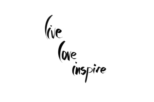 Live, Love, Inspire motivational quote. Authentic hand writing isolated over white background as graphic resource.