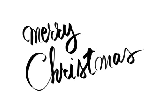 Merry Christmas Greeting. Authentic hand writing isolated over white background as graphic resource.