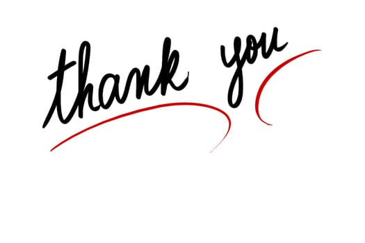 Thank you message. Authentic hand writing isolated over white background as graphic resource.