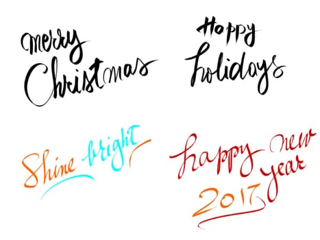 Photo collage with greetings isolated on white. Authentic hand writing isolated over white background as graphic resource.