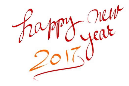 Happy New Year 2017 Greeting. Authentic hand writing isolated over white background as graphic resource.