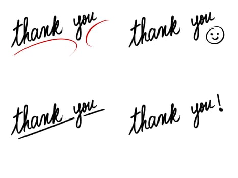 Photo collage with Thank you messages. Authentic hand writing isolated over white background as graphic resource.