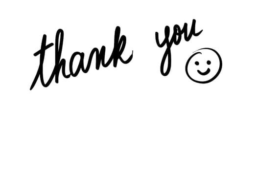 Thank you message. Authentic hand writing isolated over white background as graphic resource.