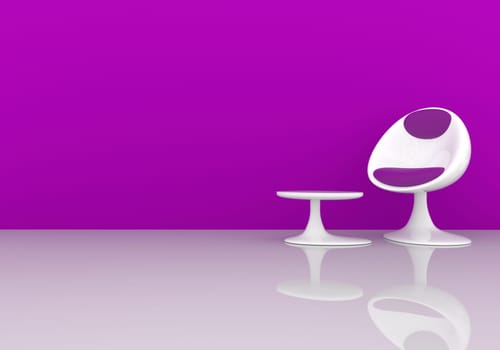 Stylish chair on a purple wall with space for text, 3d rendering