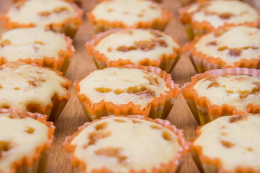 Close-up of freshly baked cakes with condensed milk